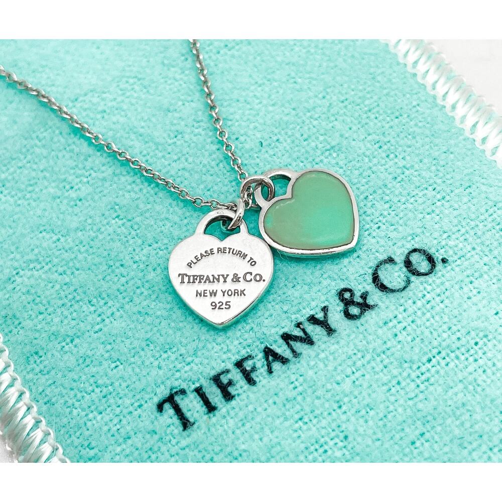 Tiffany & Co. Return to Tiffany Blue Enamel Double Mini Heart Necklace 16” - Picture 10 of 10